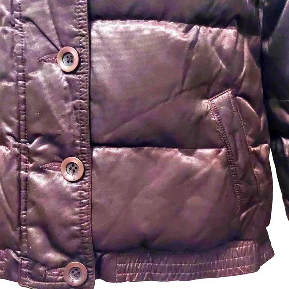 Old Navy Purple Feather Down Jacket With Removable Hood Faux Fur Y2K - Picture 3 of 6